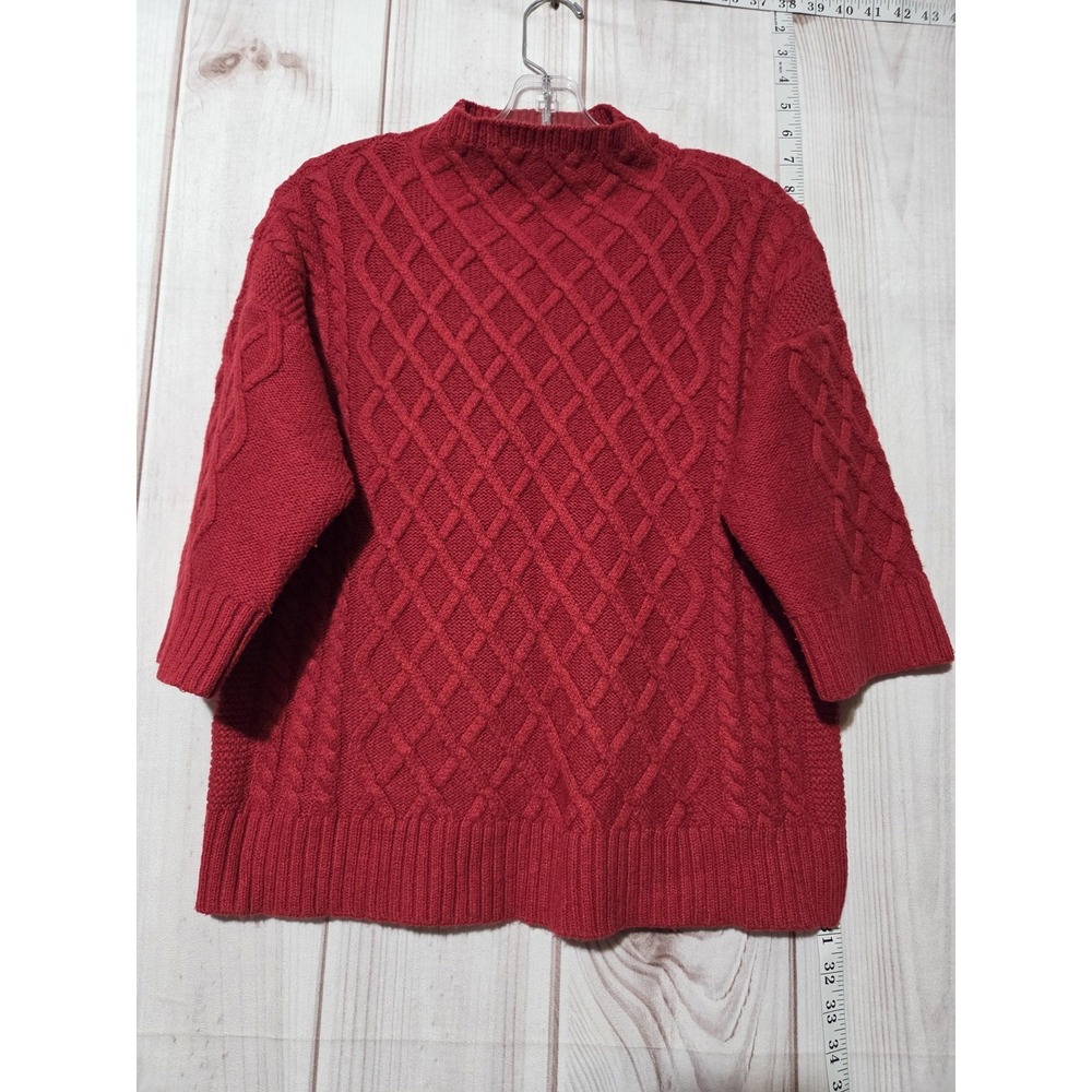 Vince Camuto Sweater Womens Small Red Mock Neck Cable Knit Pullover Cotton